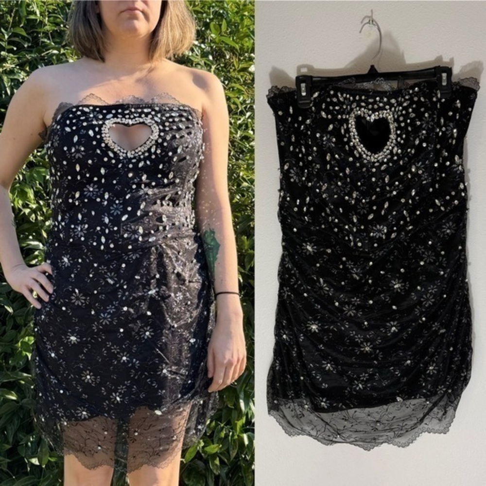 Finesse Black lace embellished heart sleeveless mini dress size 1X
